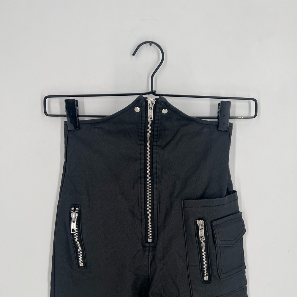 AKIRA Black High-Waist Cargo Jumpsuit with Zipper Details